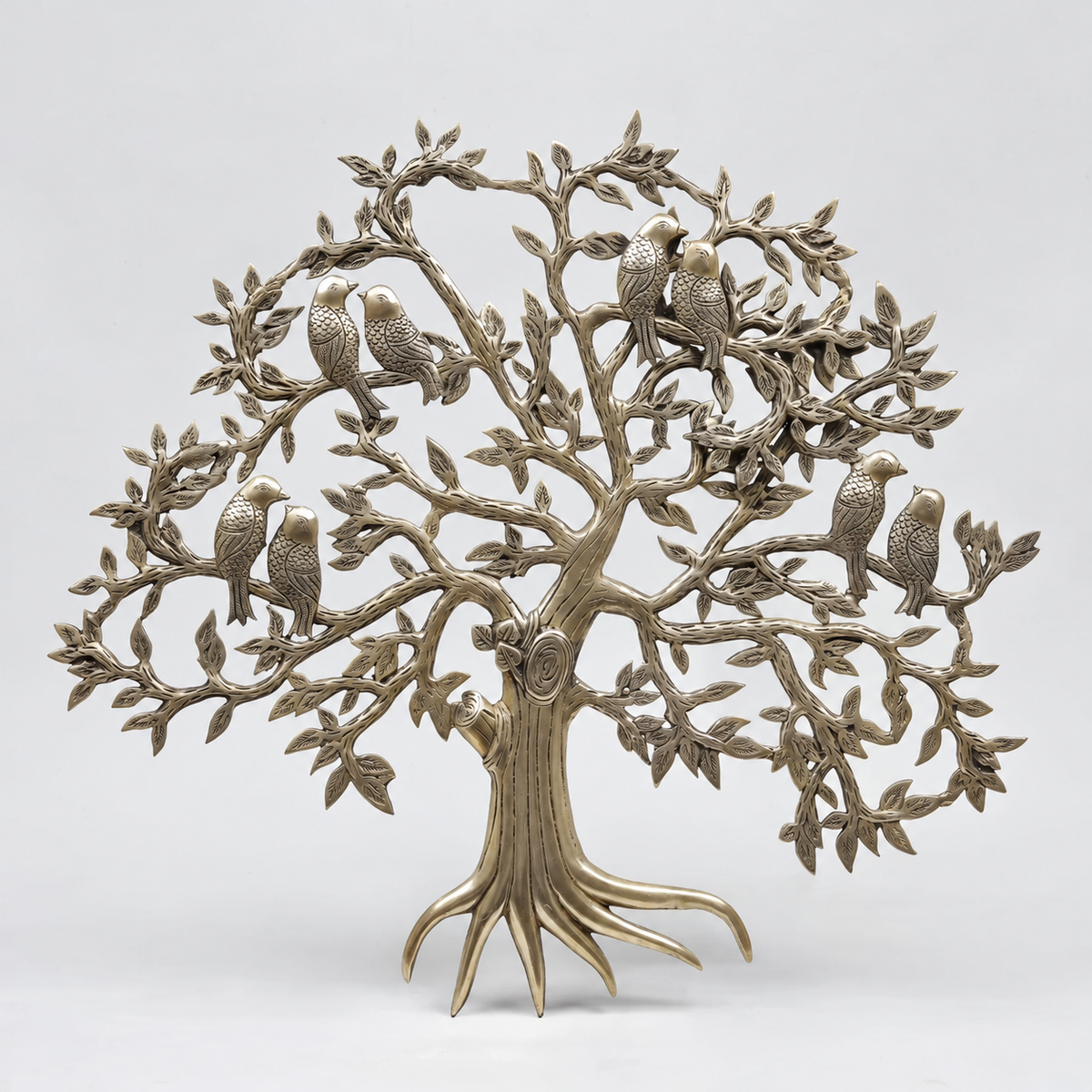 Brassaura® Antique Brass Tree Sculpture with Perched Birds | Pure Superfine Brass Handcrafted Murti | Brass Statue for Home Temple, Pooja Room | Height 23 Inches | Weight 5.8 Kgs