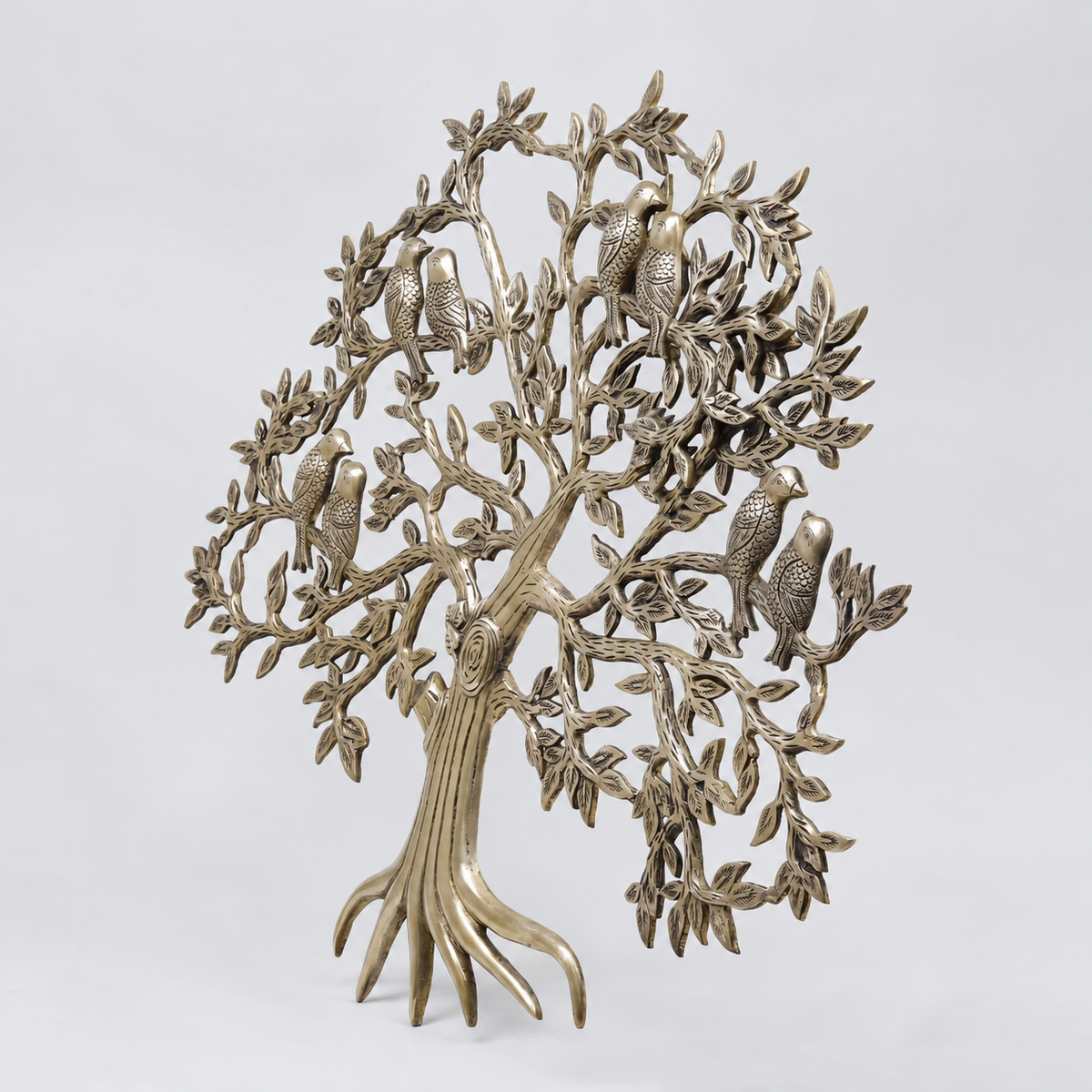 Brassaura® Antique Brass Tree Sculpture with Perched Birds | Pure Superfine Brass Handcrafted Murti | Brass Statue for Home Temple, Pooja Room | Height 23 Inches | Weight 5.8 Kgs