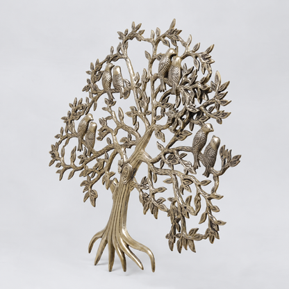 Brassaura® Antique Brass Tree Sculpture with Perched Birds | Pure Superfine Brass Handcrafted Murti | Brass Statue for Home Temple, Pooja Room | Height 23 Inches | Weight 5.8 Kgs