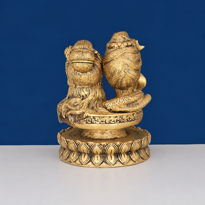 Brassaura® Shiv Parvati Bust on Lotus Brass Statue | Pure Brass | Height 6 Inches