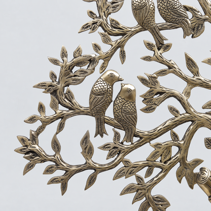 Brassaura® Antique Brass Tree Sculpture with Perched Birds | Pure Superfine Brass Handcrafted Murti | Brass Statue for Home Temple, Pooja Room | Height 23 Inches | Weight 5.8 Kgs