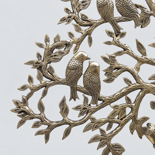 Brassaura® Antique Brass Tree Sculpture with Perched Birds | Pure Superfine Brass Handcrafted Murti | Brass Statue for Home Temple, Pooja Room | Height 23 Inches | Weight 5.8 Kgs