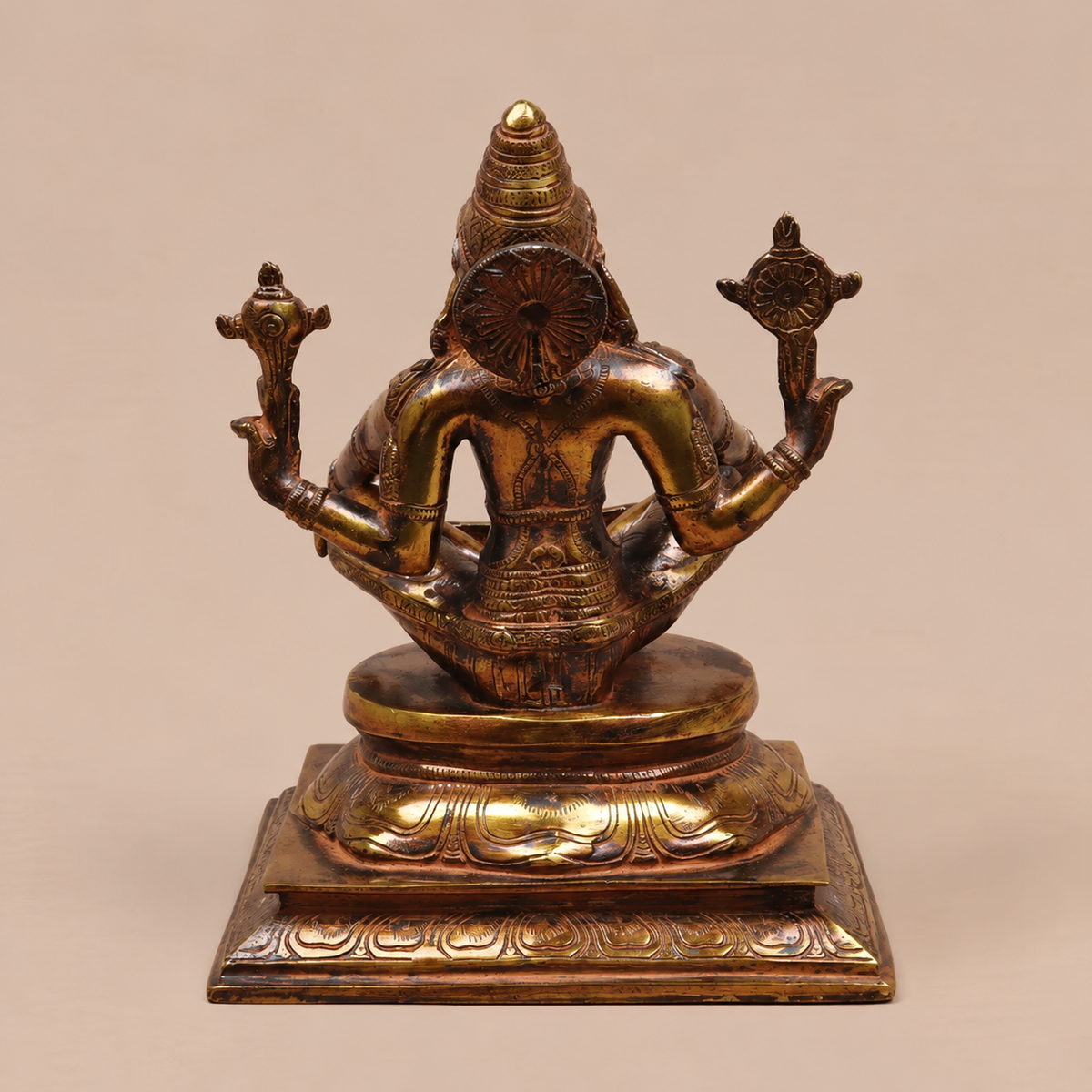 Brassaura® Narasimha Seated Idol with Antique Golden & Dark Patina Finish | Pure Superfine Brass Handcrafted Murti | Brass Statue for Home Temple, Pooja Room | Height 10.5 Inches | Weight 6.3 Kgs
