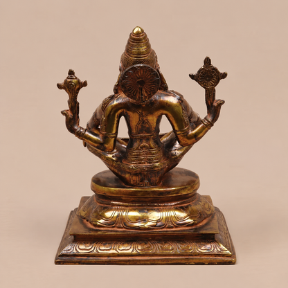 Brassaura® Narasimha Seated Idol with Antique Golden & Dark Patina Finish | Pure Superfine Brass Handcrafted Murti | Brass Statue for Home Temple, Pooja Room | Height 10.5 Inches | Weight 6.3 Kgs