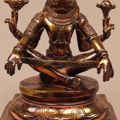 Brassaura® Narasimha Seated Idol with Antique Golden & Dark Patina Finish | Pure Superfine Brass Handcrafted Murti | Brass Statue for Home Temple, Pooja Room | Height 10.5 Inches | Weight 6.3 Kgs