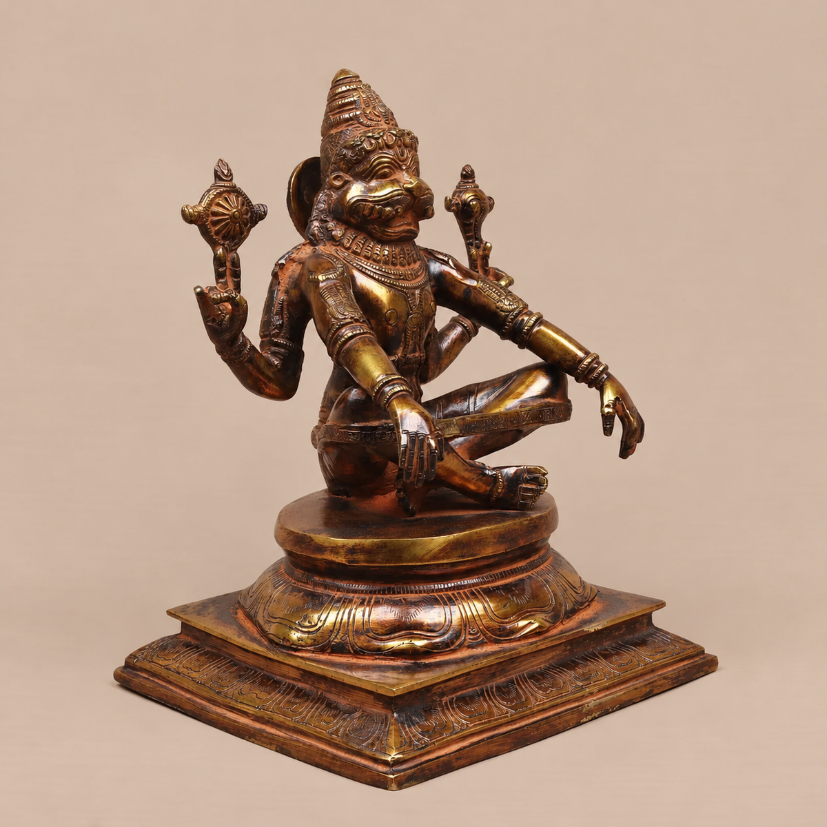 Brassaura® Narasimha Seated Idol with Antique Golden & Dark Patina Finish | Pure Superfine Brass Handcrafted Murti | Brass Statue for Home Temple, Pooja Room | Height 10.5 Inches | Weight 6.3 Kgs