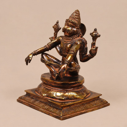 Brassaura® Narasimha Seated Idol with Antique Golden & Dark Patina Finish | Pure Superfine Brass Handcrafted Murti | Brass Statue for Home Temple, Pooja Room | Height 10.5 Inches | Weight 6.3 Kgs