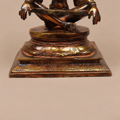 Brassaura® Narasimha Seated Idol with Antique Golden & Dark Patina Finish | Pure Superfine Brass Handcrafted Murti | Brass Statue for Home Temple, Pooja Room | Height 10.5 Inches | Weight 6.3 Kgs