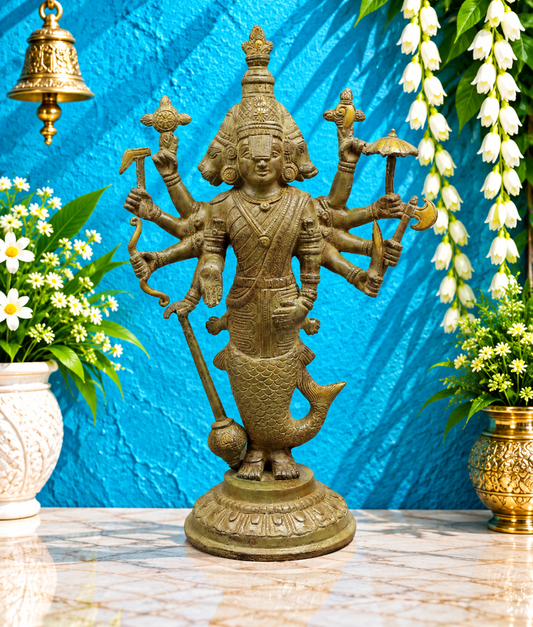 Brassaura® Dasavatara Brass Statue with Green Patina Finish | Divine Ten Incarnations of Vishnu | Height 16.5 Inches & Weight 5.6 Kgs