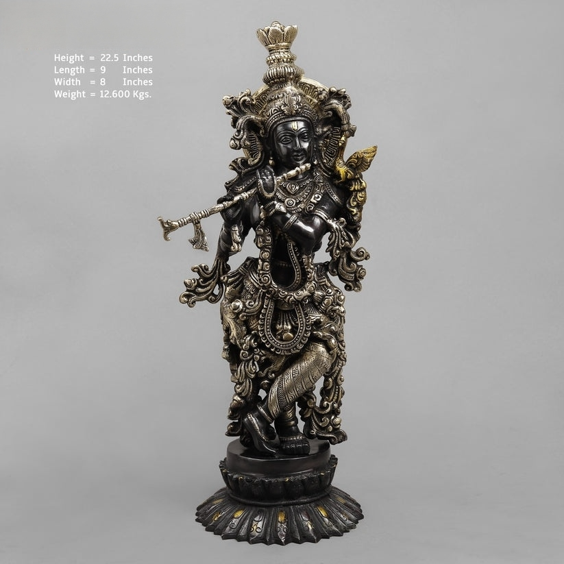 Brass Krishna Statue Black finish 22.5” Inches