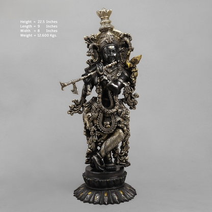 Brass Krishna Statue Black finish 22.5” Inches
