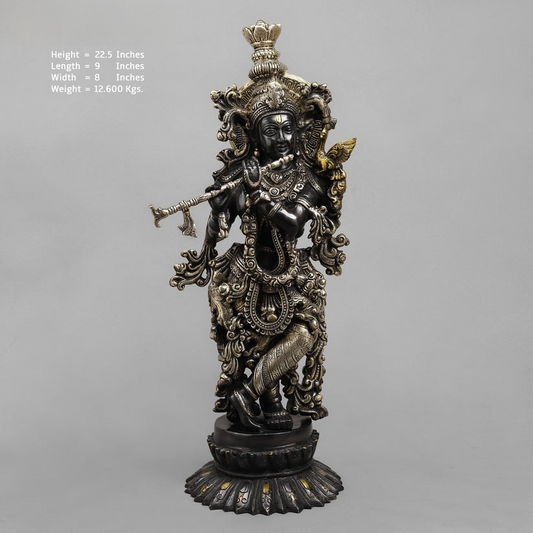 Brass Krishna Statue Black finish 22.5” Inches