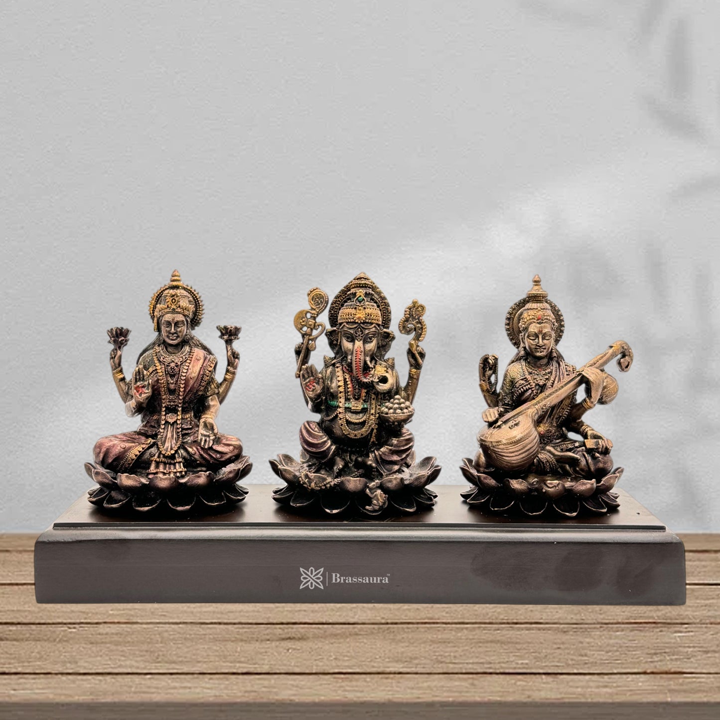 Resin Laxmi Ganesha Sarsawati Statue for Home and Decor And Gift Show Piece for Living Room Weight .9 Kg Height 12 cm