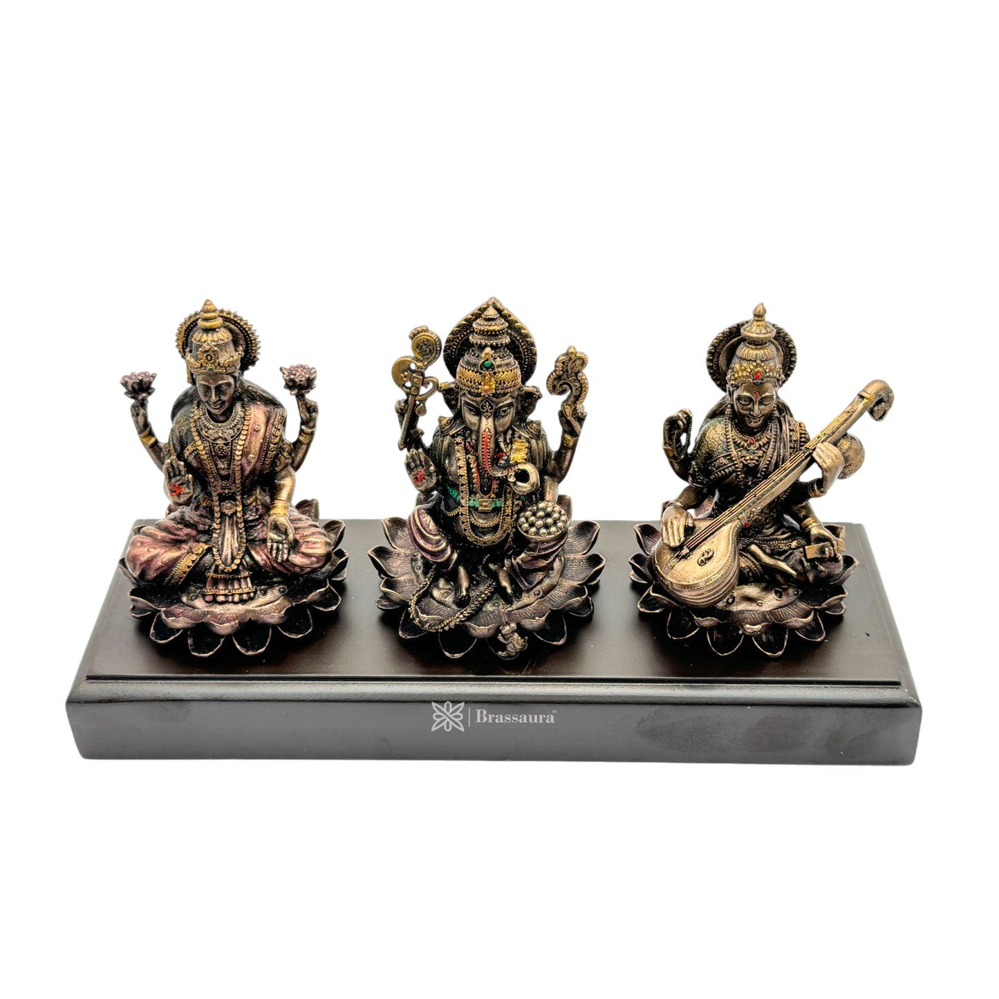 Resin Laxmi Ganesha Sarsawati Statue for Home and Decor And Gift Show Piece for Living Room Weight .9 Kg Height 12 cm