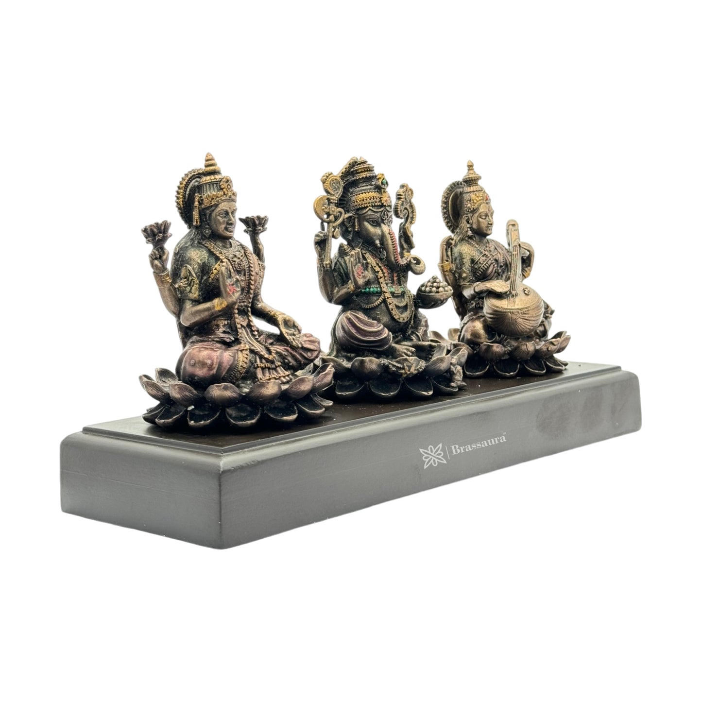 Resin Laxmi Ganesha Sarsawati Statue for Home and Decor And Gift Show Piece for Living Room Weight .9 Kg Height 12 cm