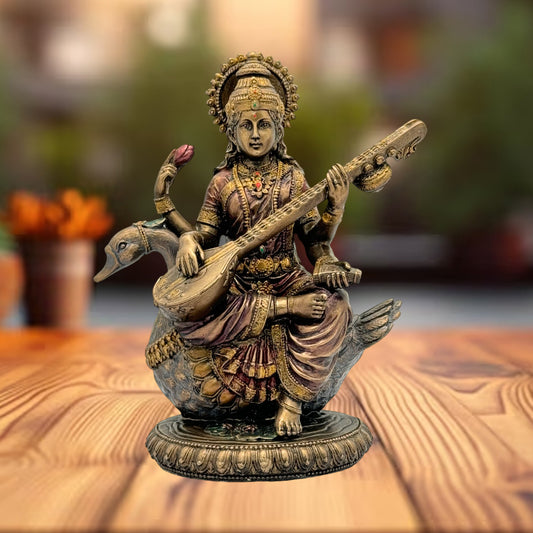 Resin Saraswati Devi Statue for Home and Decor And Gift Show Piece for Living Room Weight .97 Kg Height 20 cm