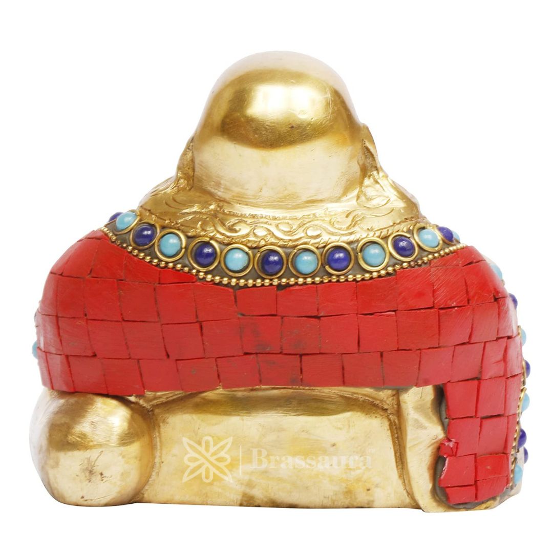 Brassaura™ Brass Feng Shui Gem Stone Work Happy Man Laughing Buddha