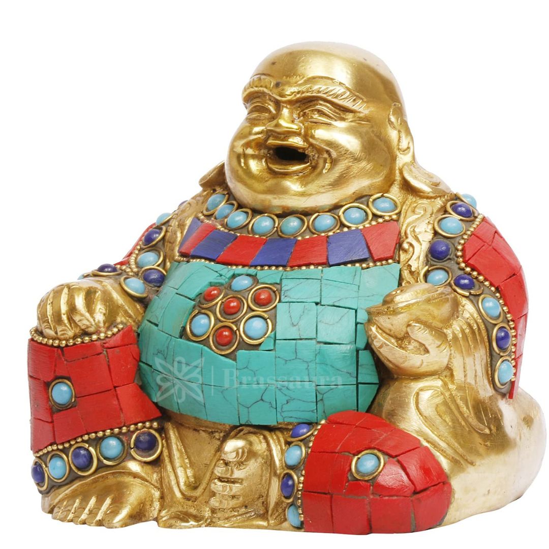 Brassaura™ Brass Feng Shui Gem Stone Work Happy Man Laughing Buddha