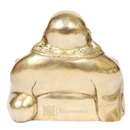 Brassaura™ Brass Feng Shui Happy Man Laughing Buddha Sitting and Holding Ingot Statue