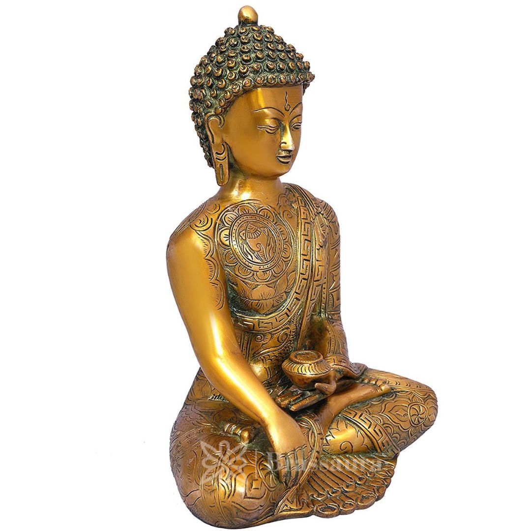 Brassaura™ Brass Bhagwan Buddha Big Statue Blessing Face Murti for Home Decor