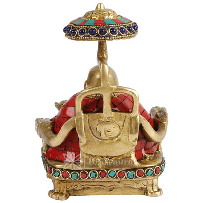 Brassaura™ Feng Shui Laughing Buddha Sitting Brass with Color Gem Stone Handwork Statue