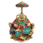 Brassaura™ Feng Shui Laughing Buddha Sitting Brass with Color Gem Stone Handwork Statue