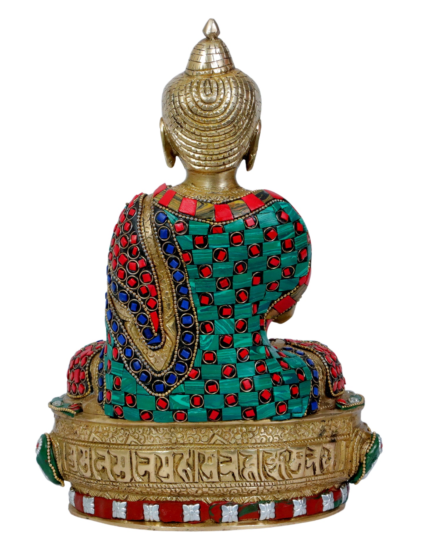 Brassaura™ Brass Gem Stone Work Buddha Vitarka Statue Multicolor Sculpture