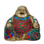 Brassaura™ Brass Gem Stone Work Buddha Vitarka Statue Multicolor Sculpture Idol