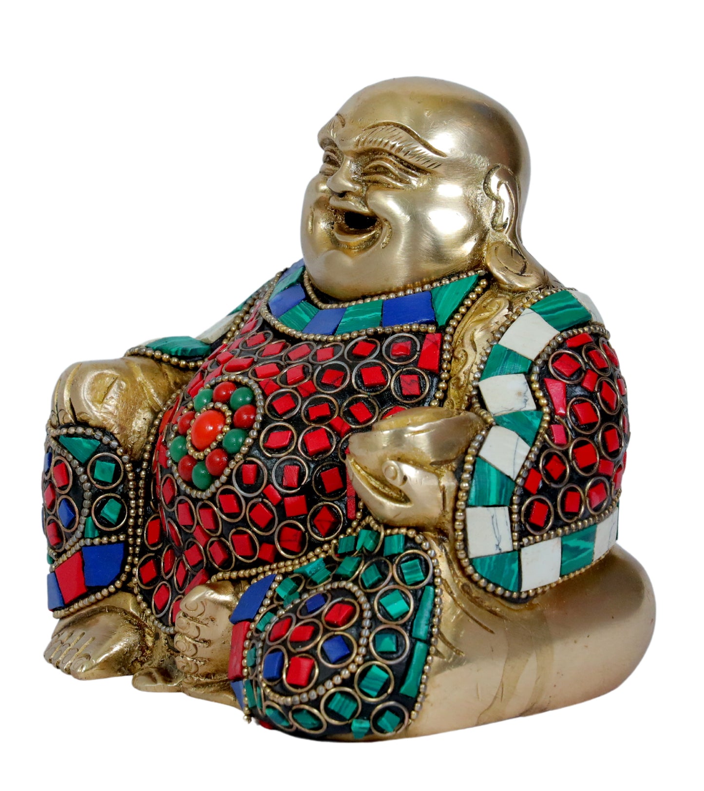 Brassaura™ Brass Gem Stone Work Buddha Vitarka Statue Multicolor Sculpture Idol