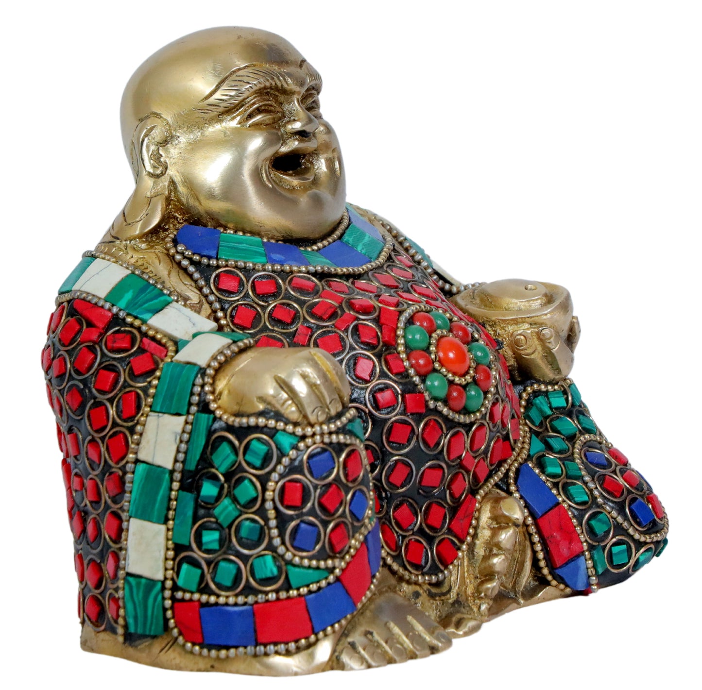 Brassaura™ Brass Gem Stone Work Buddha Vitarka Statue Multicolor Sculpture Idol