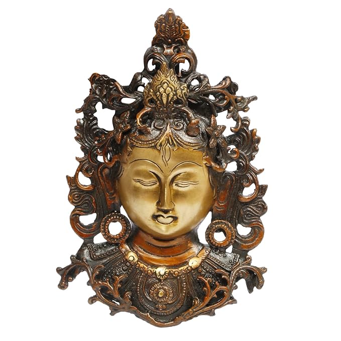 Brassaura™ Brass Tara Face Tibetan Buddha Idol/Deity Mask Wall Hanging Showpiece