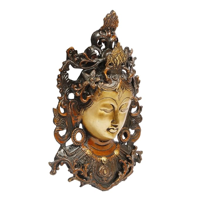 Brassaura™ Brass Tara Face Tibetan Buddha Idol/Deity Mask Wall Hanging Showpiece