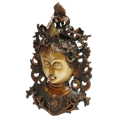 Brassaura™ Brass Tara Face Tibetan Buddha Idol/Deity Mask Wall Hanging Showpiece