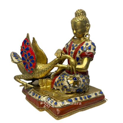 Brass Vitarka Buddha and Swan Weight 4.55 Kg Height 23 cm