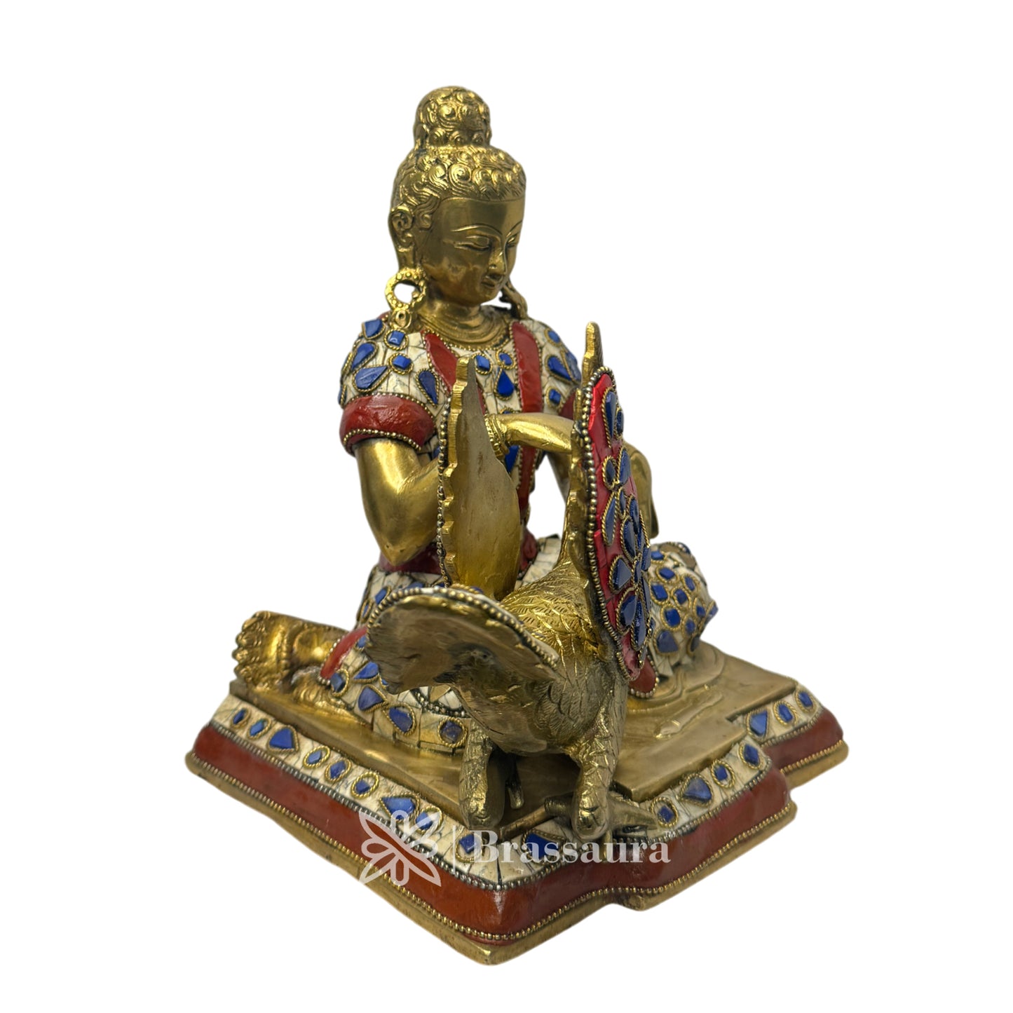 Brass Vitarka Buddha and Swan Weight 4.55 Kg Height 23 cm