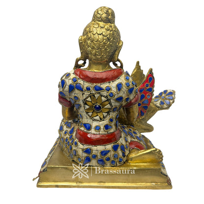 Brass Vitarka Buddha and Swan Weight 4.55 Kg Height 23 cm