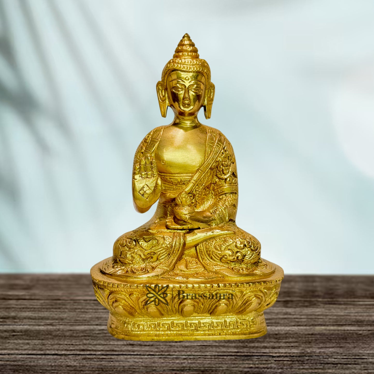 Brass Buddha Idol Hand Crafted for Pooja Room Gautam Buddha Statue for Home and Decor Vastu Feng Shui Religious Gift Good Luck Idol Table Showpiece Rustic Weight 1 Kg Height 20 cm