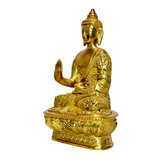 Brassaura® Brass Buddha Idol Handcrafted for Pooja Room | Pure Superfine Brass Handcrafted Murti | Brass Statue for Home Temple, Pooja Room | Height 8 Inches | Weight 1 Kg