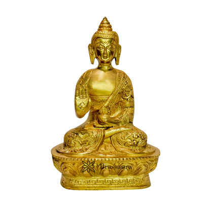 Brass Buddha Idol Hand Crafted for Pooja Room Gautam Buddha Statue for Home and Decor Vastu Feng Shui Religious Gift Good Luck Idol Table Showpiece Rustic Weight 1 Kg Height 20 cm