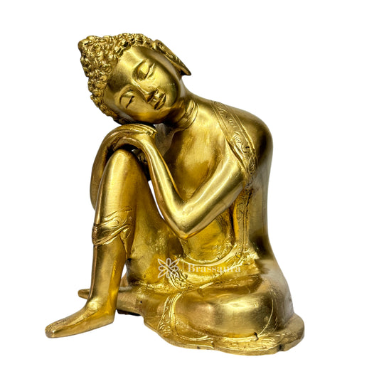 Brassaura® Brass Buddha Resting Pose Sculpture Idol | Pure Superfine Brass Handcrafted Murti | Brass Statue for Home Decor, Temple, Pooja Room | Height 8.6 inches | Weight 2.65 Kg