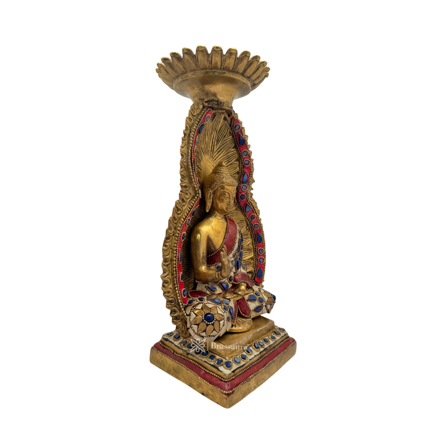 Brass Gem Stone Work Buddha Vitarka Statue Sculpture Idol for Home Decor Weight 3.95 Kg Height 30 cm