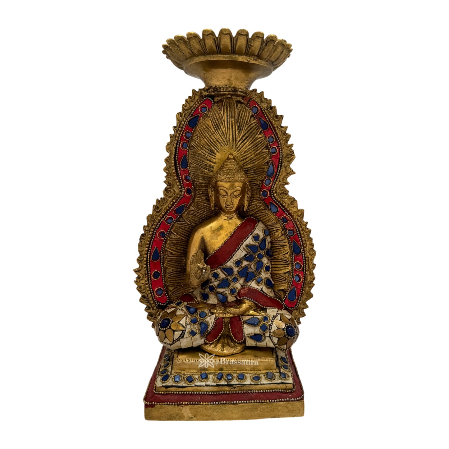 Brass Gem Stone Work Buddha Vitarka Statue Sculpture Idol for Home Decor Weight 3.95 Kg Height 30 cm