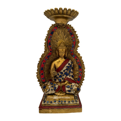 Brass Gem Stone Work Buddha Vitarka Statue Sculpture Idol for Home Decor Weight 3.95 Kg Height 30 cm