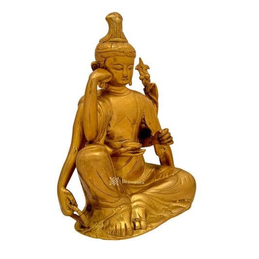 Brassaura® Brass Buddha Vitarka Statue Golden Idol for Home Decor | Pure Superfine Brass Handcrafted Murti | Brass Statue for Home Temple, Pooja Room | Height 9.84 Inches | Weight 3.95 Kg