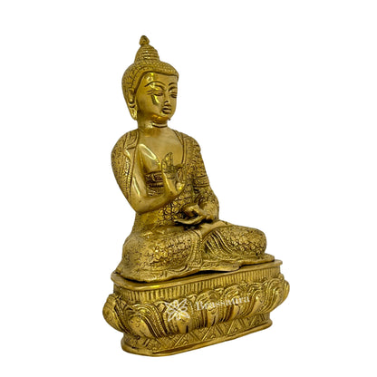 Brass Golden Buddha Chowki Statue for Home Decor Weight 3.5 Kg Height 26 cm