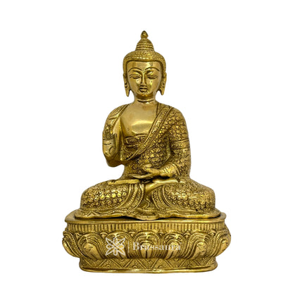 Brass Golden Buddha Chowki Statue for Home Decor Weight 3.5 Kg Height 26 cm