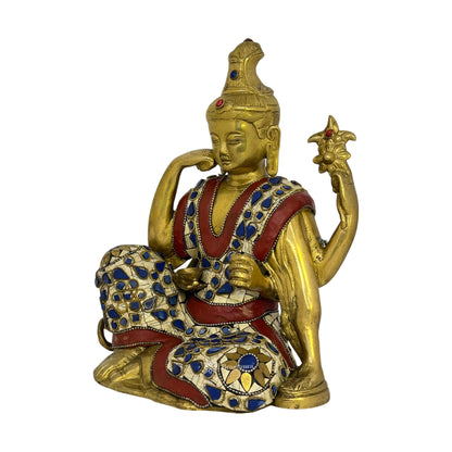 Brass Gem Stone Work Buddha Statue for Home Decor Weight 4.4 Kg Height 24 cm