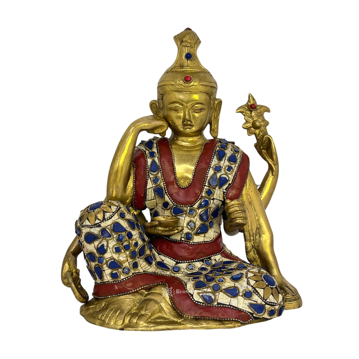 Brass Gem Stone Work Buddha Statue for Home Decor Weight 4.4 Kg Height 24 cm