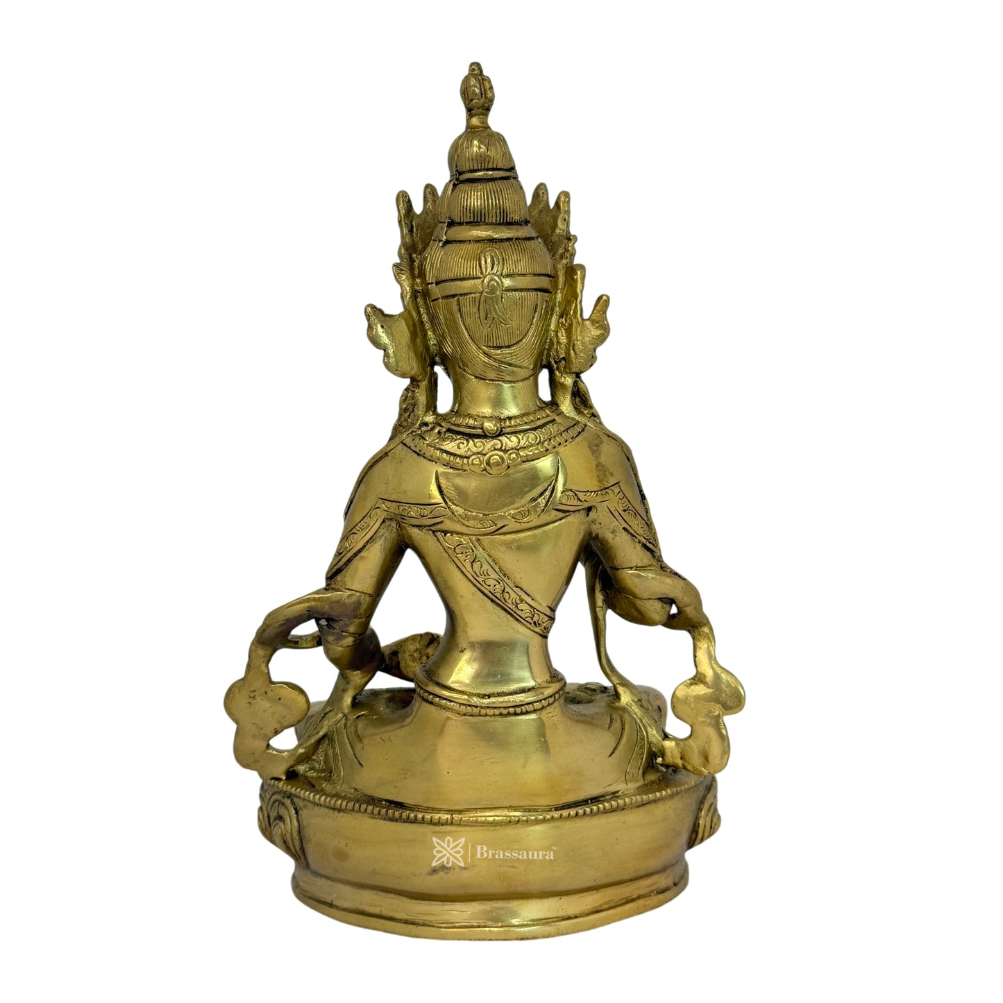 Brass Golden Dorgi Bell Buddha Sculpture Statue for Home Decor Weight 2.85 Kg Height 27 cm