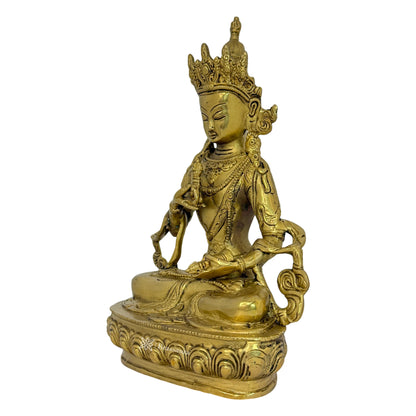 Brass Golden Dorgi Bell Buddha Sculpture Statue for Home Decor Weight 2.85 Kg Height 27 cm